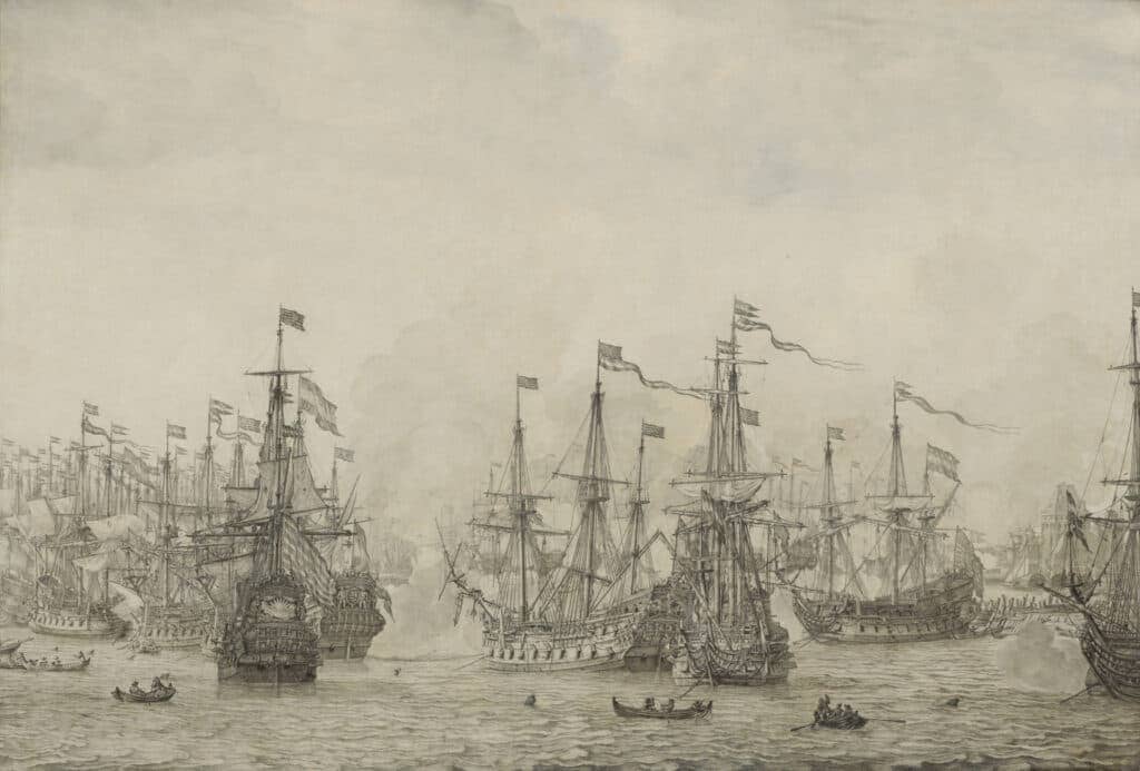 Gevecht Tussen De Retourvloot Van Pieter De Bitter En Een Engels Eskader In De Haven Van Bergen In Noorwegen, Willem Van De Velde De Oude, 1666 1668